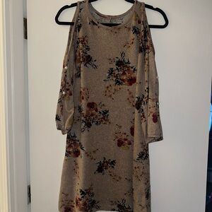 Alya Mocha Floral Cold Shoulder Dress